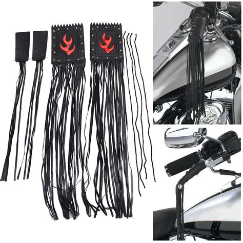 Black Leather Motorcycle 19 Inch Tassel Fringe Handlebars Hand Grip