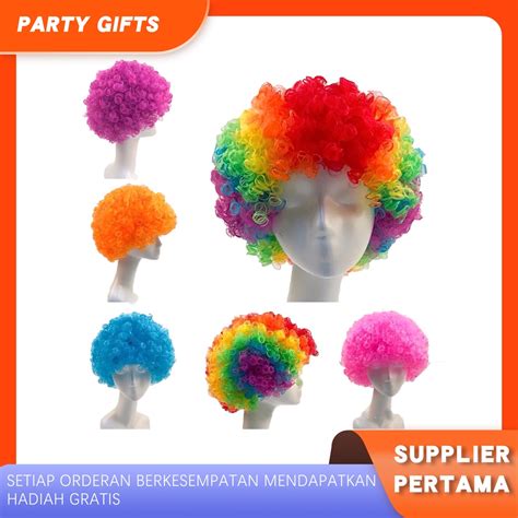 Jual Party Warna Warni Rambut Palsu Keribo Wig Kribo Keriting Wig