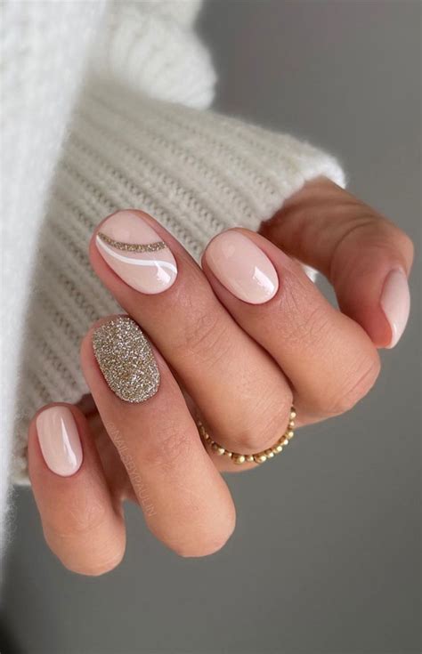 Chic Short Nail Art Designs For Maximum Style Nude Nails With Sparkle