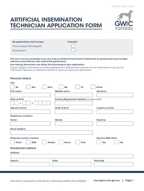 Fillable Online ARTIFICIAL INSEMINATION TECHNICIAN APPLICATION FORM Fax