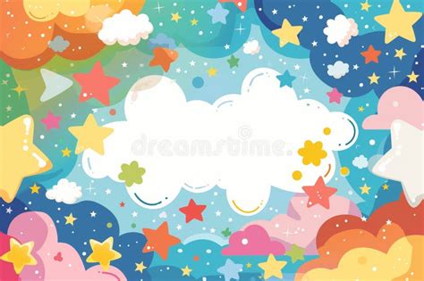 Cute Cartoon Cloud And Star Background Colorful Clouds And Stars In