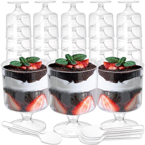 Youeon 50 Pack Clear Plastic Dessert Cups With Spoons 5 Oz Mousse Cup Disposable