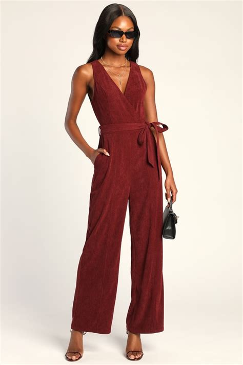 Burgundy Surplice Jumpsuit Corduroy Jumpsuit Jumpsuit Lulus