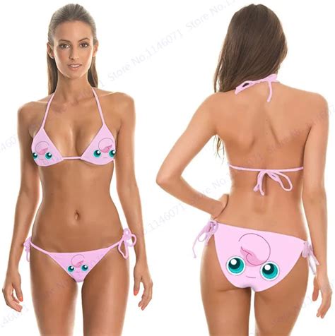 Cute Jigglypuff Bikini Set Pink Pokemon Go Rondoudou Swimsuit Push Up