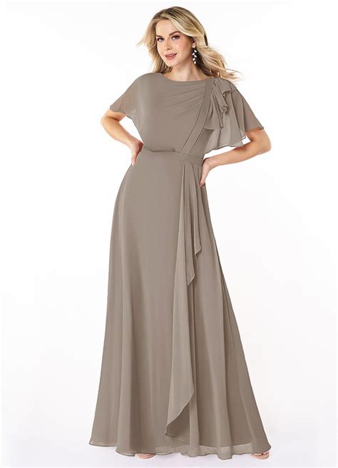 Azazie Aaliyah Taupe Modest Bridesmaid Dresses Azazie