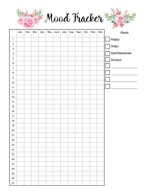 Mental Health Mood Tracker Printable Free