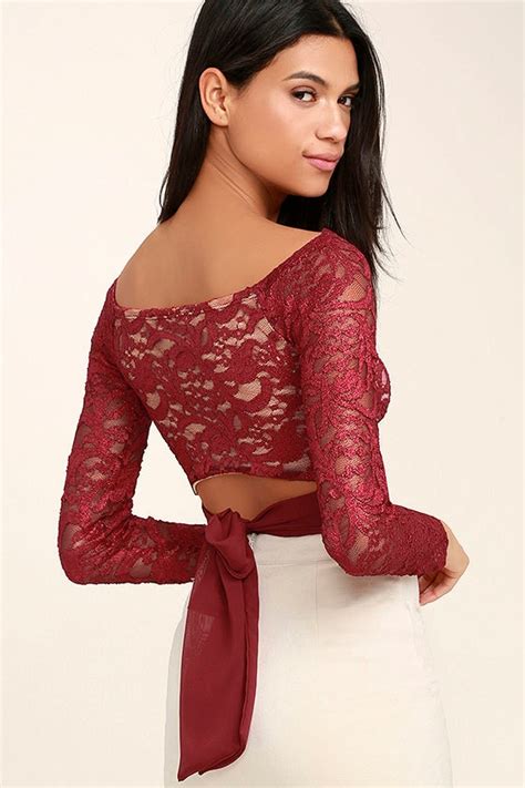 Sexy Wine Red Top Lace Crop Top Tying Crop Top 3600 Lulus