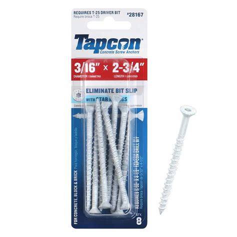 Tapcon 316 In X 2 34 In White Star Flat Head Concrete Anchors 8