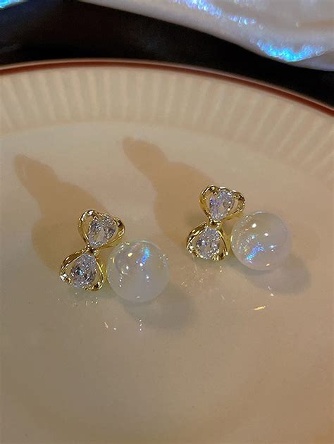 Par De Aretes De Imitaci N De Perla Y Diamante De Imitaci N Con