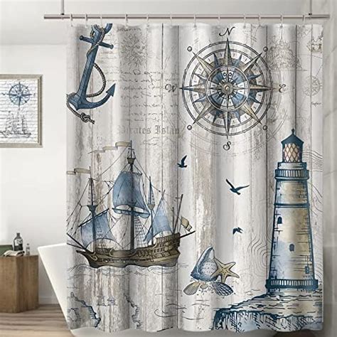 Paopoed Nautical Lighthouse Shower Curtain Sailboat