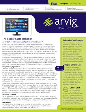 Fillable Online Arvig The Cost Of Cable Television Television Sun