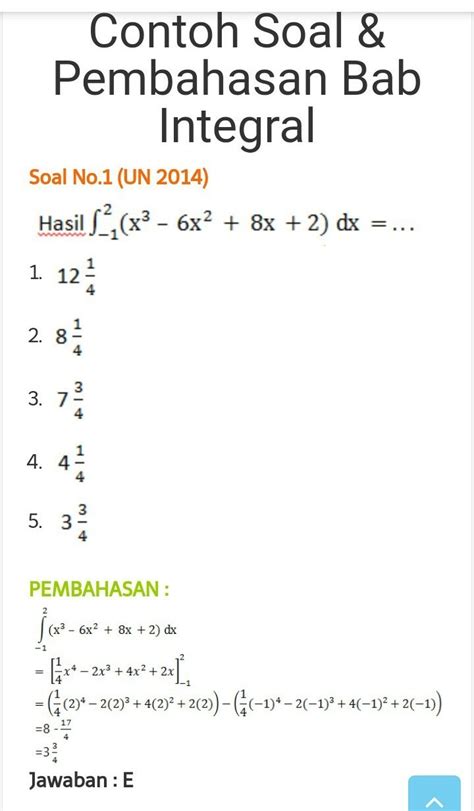 Inilah Jawaban Contoh Soal Pilihan Ganda Integral Tentu Dan