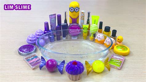 Violet Vs Yellow Mixing Makeup Eyeshadow Into Clear Slime Asmr 113 Satisfying Video Youtube