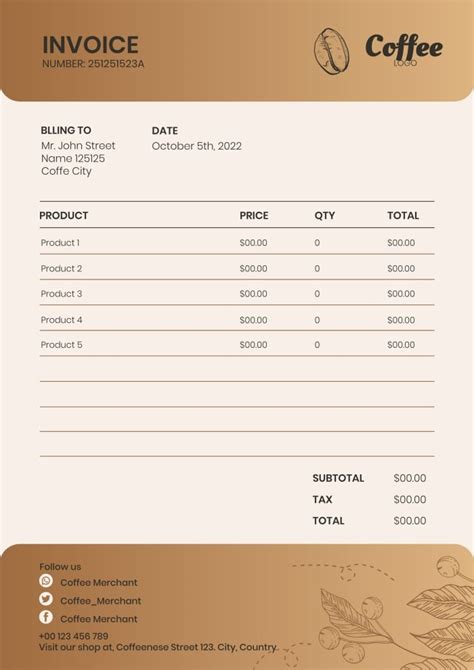 Free Gradient Gold Coffee Shop Invoice Template To Edit