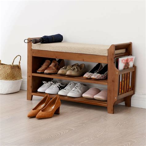 Miumaeov Bamboo Shoe Rack Bench 2 Tier Shoe Organizer With Storage