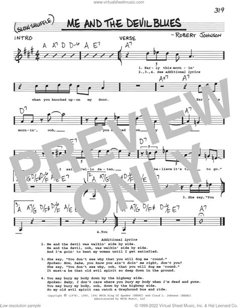 Me And The Devil Blues Sheet Music Real Book With Lyrics PDF