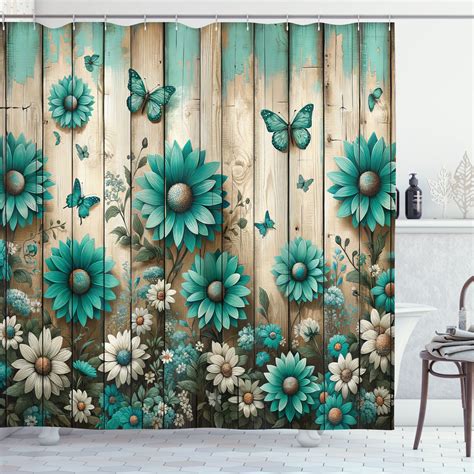 Ambesonne Rustic Shower Curtain Farmhouse Cold Tone Daisies 69 Wx75 L