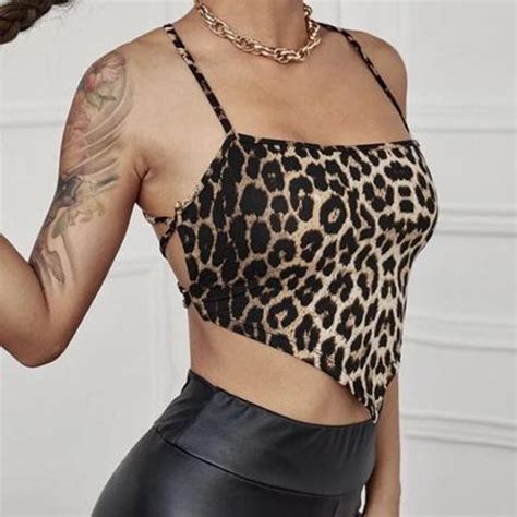 Shein Leopard Print Lace Up Cami Top Size S Never Depop