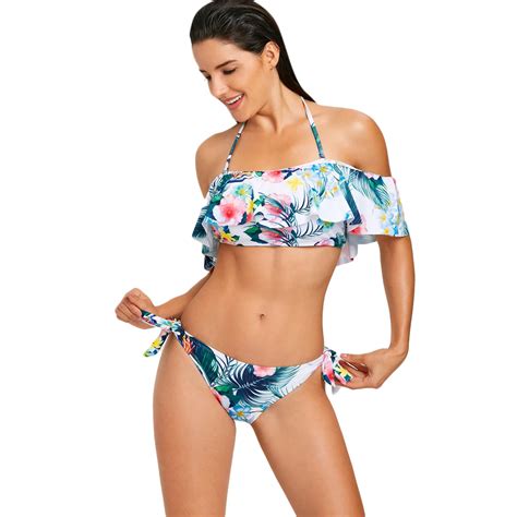 Aliexpress Buy Bikini Set Flower Pattern Flounce Swimsuit Push Up