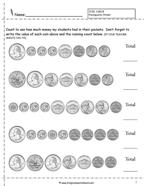 Second Grade Counting Money Worksheets