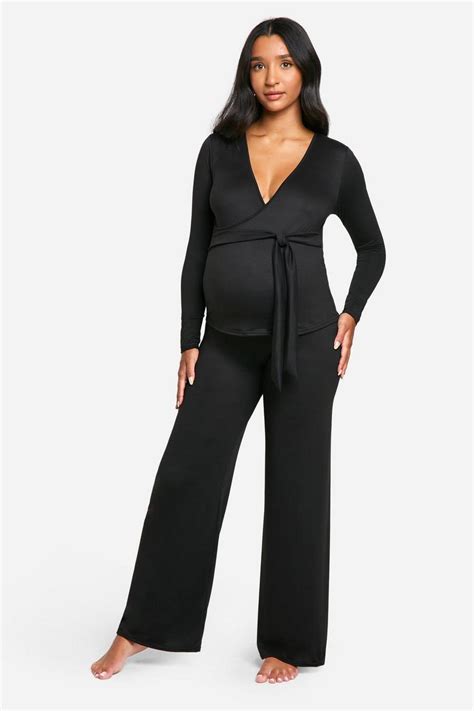 Maternity Super Soft Wrap Belted Top Lounge Set Boohoo Uk