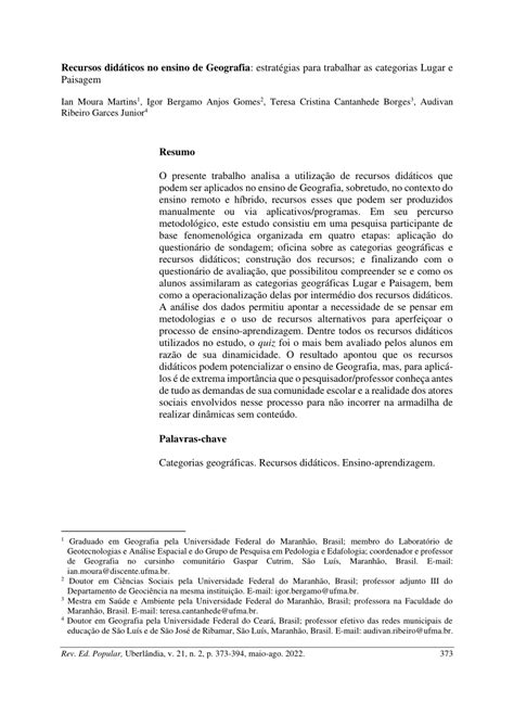 PDF Recursos didáticos no ensino de Geografia estratégias para