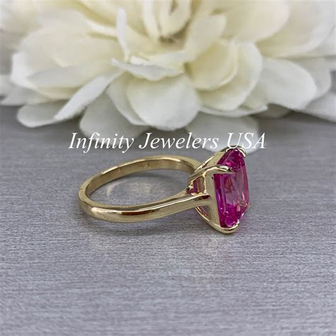 Radiant Cut Pink Sapphire Solitaire Engagement Ring 14k Etsy