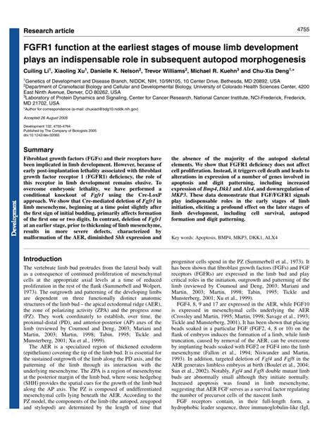 fgfr function   earliest stages  mouse limb development