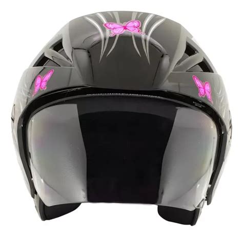 Capacete Moto Feminino Ebf Thunder Open Borboleta Aberto Cor Preto E