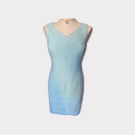 Talbots Light Blue Tweed Sheath Dress 4p Like Depop