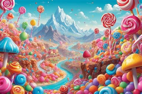 Premium Photo Candy Landscape World Cute Sweet Hils And Mountains
