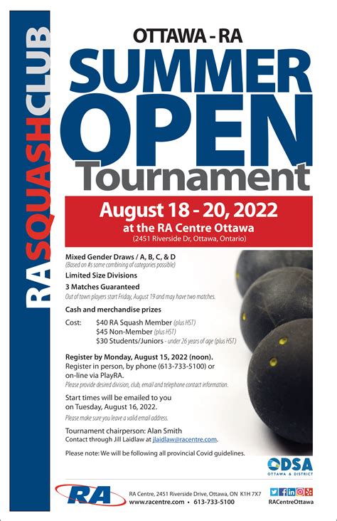 Ra Summer Open Registration Open Ottawa And District Squash Association