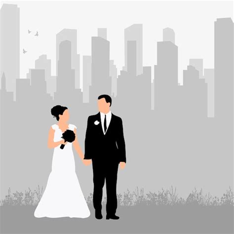 Silhouette Isol E D Un Couple De Mariage Mari E Et Le Mari Sur Un Fond