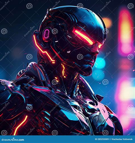 Brutal Cyborg Character In Cyberpunk Style Stock Illustration