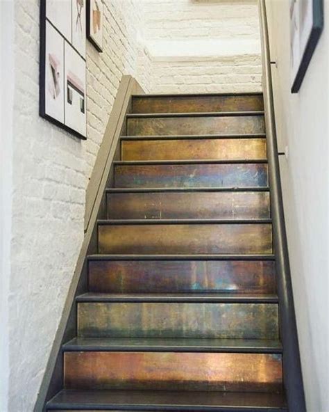 How To Make Copper Stair Risers Diy Stair Makeover Stairs Makeover