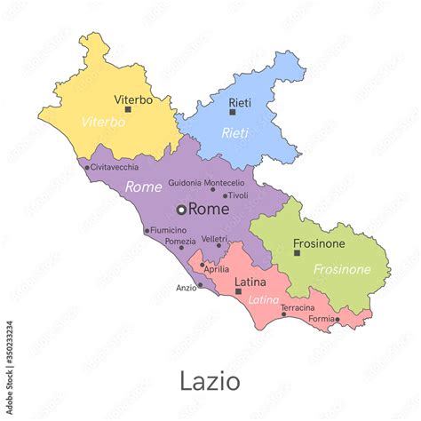 Vector Illustration Administrative Map Of Lazio With The Borders Of