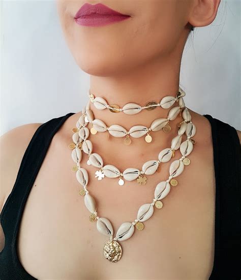 Sea Shell Choker Necklace Cowrie Choker Macrame Choker Beach Etsy