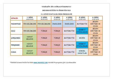 Haftal K Ders Program Maviokul