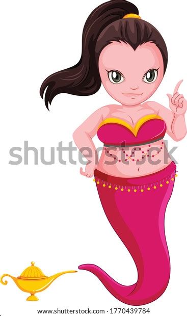 Lady Genie Flying Out Lamp Cartoon Stock Vector Royalty Free