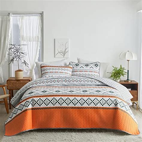 Flysheep Piece Boho Orange King Quilt Set Bohemian Tribal Style