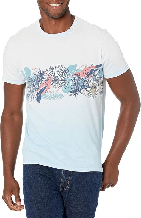 Lucky Brand Mens Short Sleeve Crew Neck Tropical Chest Stripe Tee Clothing Shoes