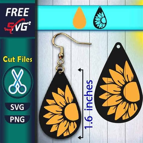 Sunflower Earrings SVG Free Sunflower Earring Template Teardrop SVG Free