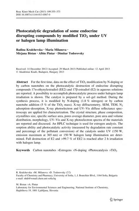 Pdf Photocatalytic Degradation Of Some Endocrine Disrupting Compounds