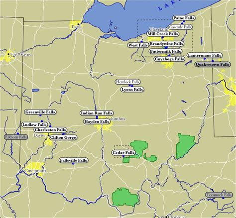 Map of Ohio WaterFalls