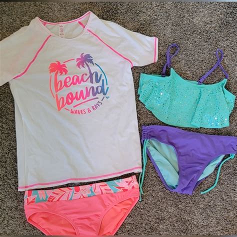 Justice Swim Stunning Justice Bikini And Rashguard Swim Set Poshmark