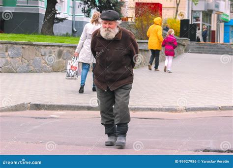 Zhytomyr Ukraine May 9 2015 Old Poor Man Walking By The Streets
