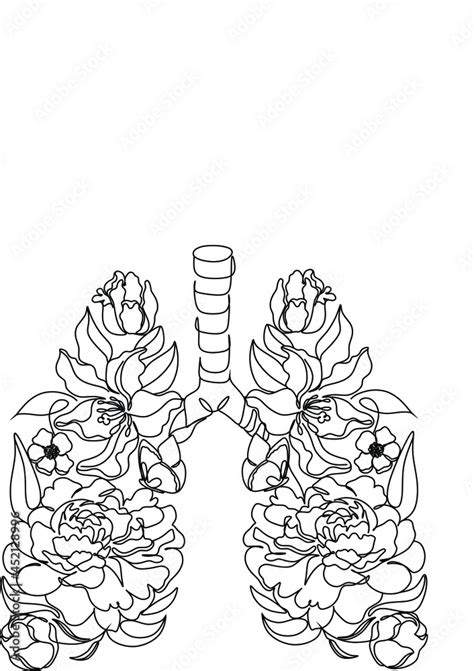 Lungs In Flowers Line Art Stock Vector Adobe Stock
