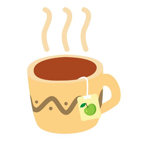 Funny Cartoon Mug With Hot Tea Cute Vector Illustration In Flat Style