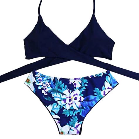 Sexy Printed Floral Pattern Bikini Split Swimsuit No Steel Prop With A