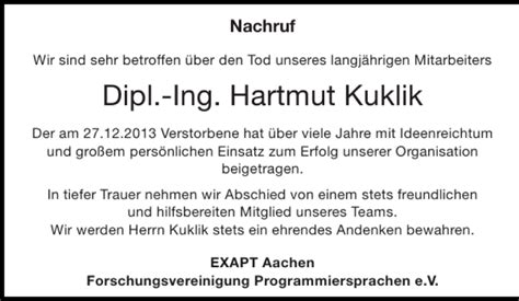 Traueranzeigen Von Dipl Ing Hartmut Kuklik Aachen Gedenkt